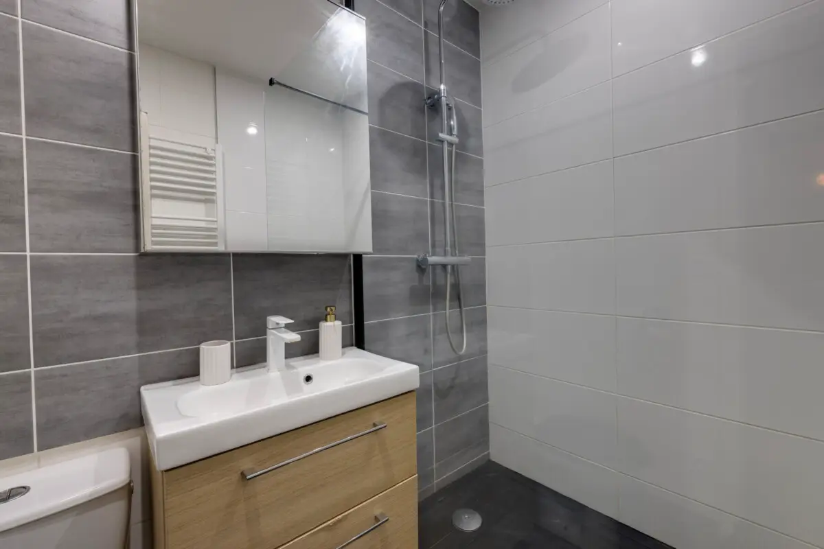 Salle de bain moderne Appart’Cosy Brive, douche italienne centre historique